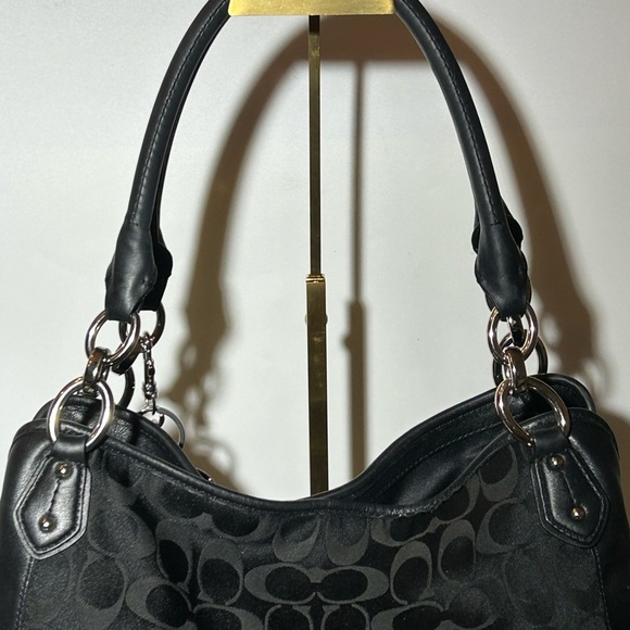 Coach Black Jacquard Tote Bag w/Silver-tone Cherry Bag Charm 14” x 12” x 3.5” - Picture 13 of 16